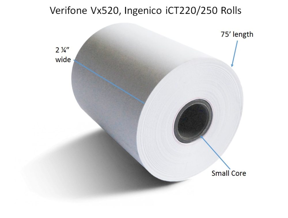 25pk 75ft Thermal Paper Rolls (Ingenico iCT220 or iCT 250 and Verifone Vx520)
