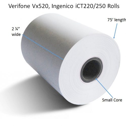 50pk 75ft Thermal Paper Rolls (Ingenico iCT220 or iCT250 and Verifone Vx520)