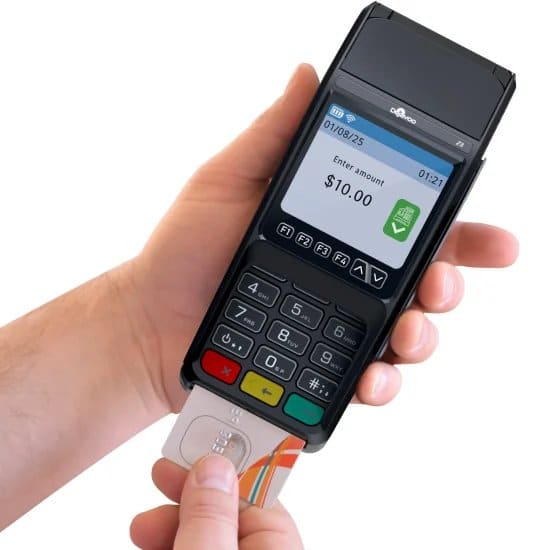 Dejavoo Z8 — in hand, card insert