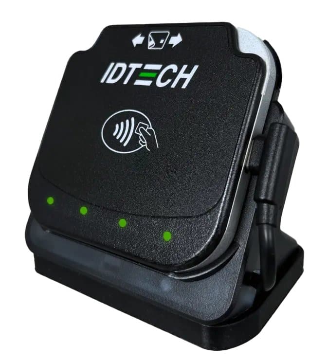 ID TECH VP3350 — angled, on stand
